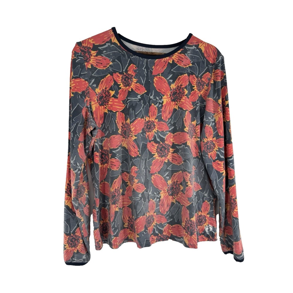 Hang Ten Rashguard Shirt XL Women Long Sleeve Hawaiian Aloha Gray Orange UPF 50+